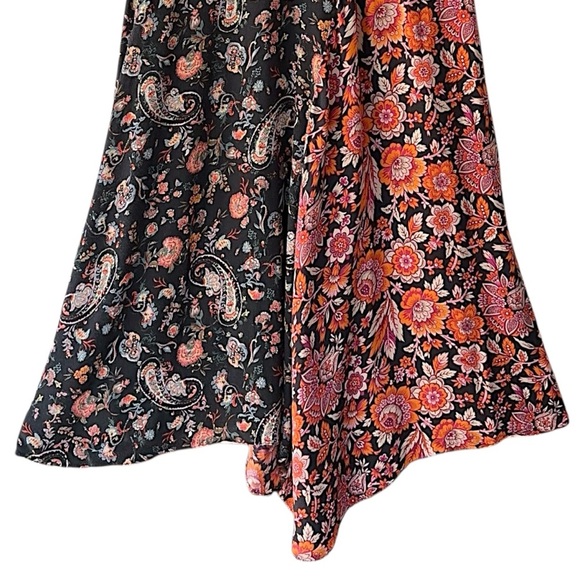 ZARA | NWOT PATCHWORK FLORAL PAISLEY BOHO MIDI DRESS ASYMMETRICAL HEM | MEDIUM - Picture 4 of 14